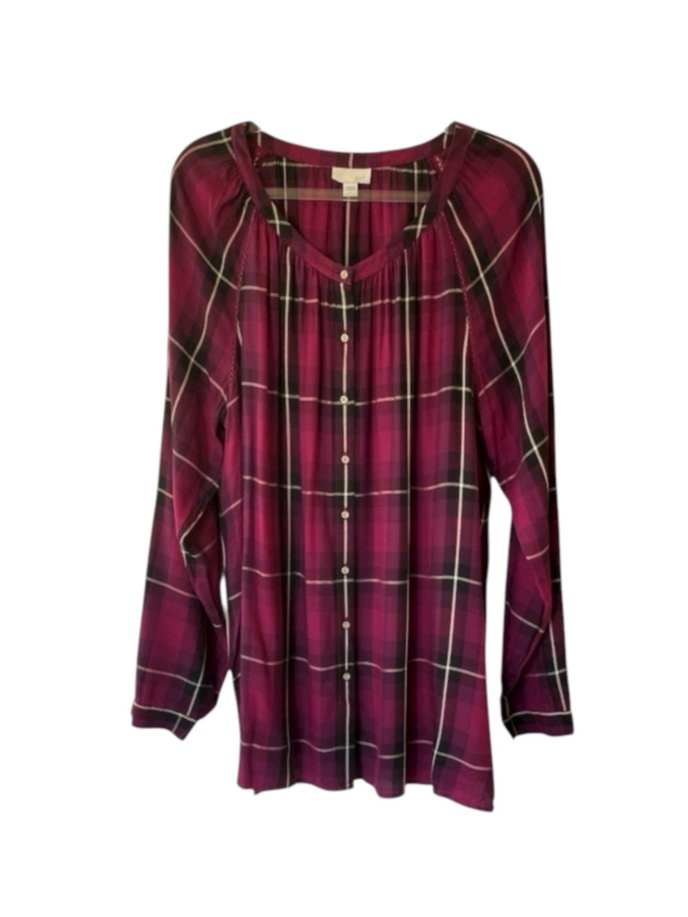 J. Jill Plaid Button Up Tunic Top